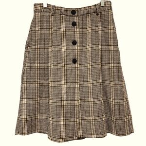 NWOT Zara Plaid A-line Pleated Checked Midi Skort W/Pockets Faux Buttons Large